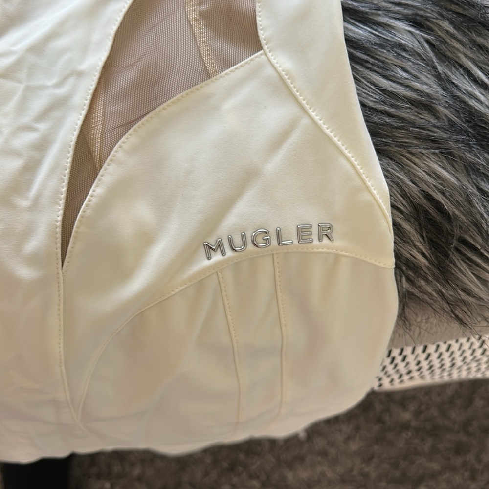 Mugler Cream Long Sleeve Bodycon Dress for Night Out - Picture 2 of 5